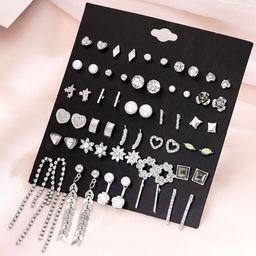 Yellow Chimes Set Of 30 Rhodium-Plated Stone Studded & Beaded Studs & Drop Earrings image 1