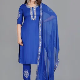 rf clothes Floral Embroidered Round Neck Straight Kurta With Trousers & Dupatta-20