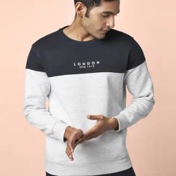 Byford by Pantaloons Grey & Navy Regular Fit Colour Block Sweatshirt-10