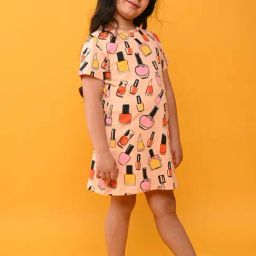 Anthrilo Kids Peach Cotton Printed Dress-image-10
