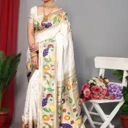 Satrani White & Golden Woven Saree With Unstitched Blouse-picture-42