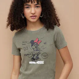 Ginger by Lifestyle Women Minnie Mouse Graphic Printed Round Neck Pure Cotton T-shirt-image-20