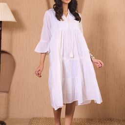 House of Chikankari White Cotton Chikankari Solid Women's Long Dress-image-54