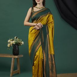 HERE&NOW Woven Design Zari Pure Silk Banarasi Saree-image-35