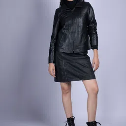 HUE & HIDE Women Camouflage Leather Longline Biker Jacket-32