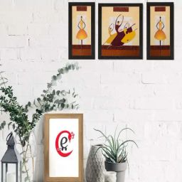 eCraftIndia Set of 3 Abstract Dancing Girls Matt Textured UV Art Painting-13