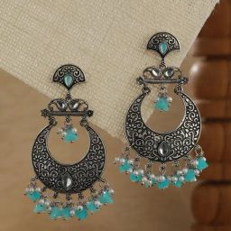 Aatmana Oxidized Stone Studded Blue Chand Bali Earrings for Women-40