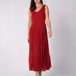 Iti Women V-Neck Pleated Georgette Fit & Flare Midi Dress-image-77