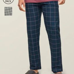 XYXX Blue & Grey Cotton Regular fit Checks Pyjama-image-65