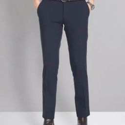 AD by Arvind Navy Slim Fit Flat Front Trousers-image-61