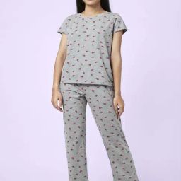 YU by Pantaloons Grey Cotton Floral Print Top Pyjama Set-46
