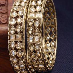 Karatcart Antique Gold-Plated Drop Shape Kundan Rajwadi Bangles for Women - Set of 2-image-91