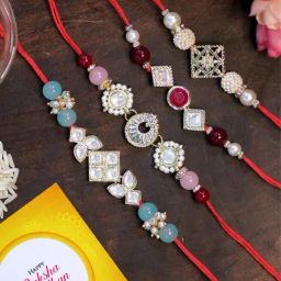 Karatcart Gold-Plated Handmade Kundan Rakhi with Roli & Chawal for Brother - Set of 4-13