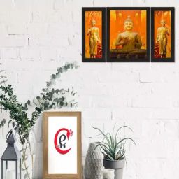 eCraftIndia Set of 3 Meditating Buddha Matt Textured UV Art Painting-image-76