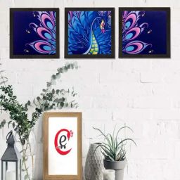 eCraftIndia Set of 3 Peacock Feather Matt Textured UV Art Painting-image-15