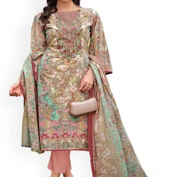DRAVINAM Trends Floral Embroidered Pure Cotton Unstitched Dress Material-image-70