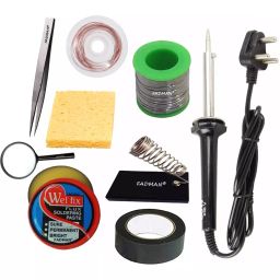 Fadman Soldering Iron Kit 60 W (Black), Soldering Paste Flux, Solder Wire, Stand, Sponge, Hardware Tape, Desoldering Wick, Tweezer, Magnifying Glass (Flat Tip)-23
