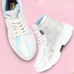 Fausto Women's Silver Ankle High Sneakers-image-78