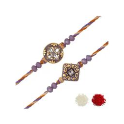 eCraftIndia Purple & Golden Precious Stone Rakhis with Roli Chawal Pack - Set of 2 image 3