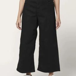 People by Pantaloons Black Denim Mid Rise Flared Jeans-image-93