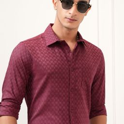 HIGHLANDER Men Cutaway Collar Textured Cotton Slim Fit Casual Shirt-picture-5