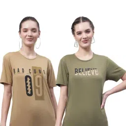Vimal Jonney Beige & Olive Green Cotton Printed T-Shirt - Pack Of 2-image-99