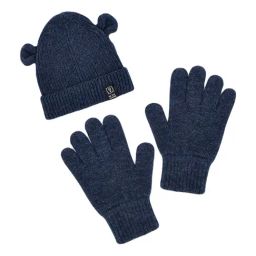 Pantaloons Junior Blue Woven Beanie & Gloves Set-image-92