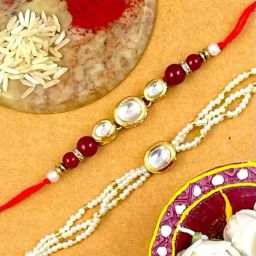 Karatcart Gold-Plated Handmade Kundan Rakhi, Roli & Chawal for Bhai & Bhabi - Set of 2-46