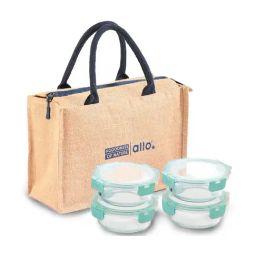 Borosilicate Glass Lunch Box Microwave Oven Safe with Detachable Lock and Jute Tiffin Bag-46