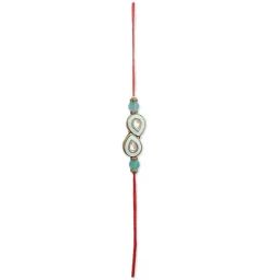 Karatcart Gold-Plated Light Blue Handmade Kundan Rakhi, Roli & Chawal for Bhai & Bhabi - Set of 2 image 5