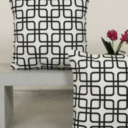 Aura White & Black 2 Pieces Geometric Printed Square Cushion Covers-22