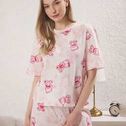 Trendyol Women Printed Round Neck Night Suit-image-100