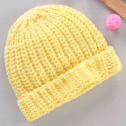 Babyhug Acrylic Blend Knitted Cap Textured Mustard - Diameter 12 cm-17