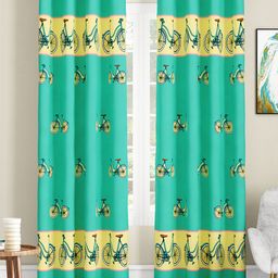 SEJ by Nisha Gupta Set of 2 Quirky Eyelet Door Curtains - Green-18