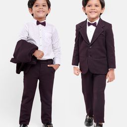 Babyhug Full Sleeves Party Suit with Bow Solid - Dark Purple-image-11