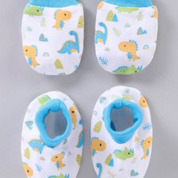 Babyhug 100% Cotton Mittens & Booties Dino Print - Blue-11