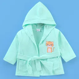 Babyhug Terry Knit Full Sleeves Hooded Bath Robe - Green-picture-18