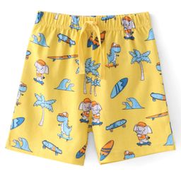 Babyhug Cotton Knit  Shorts With Animal Print - Yellow-picture-4