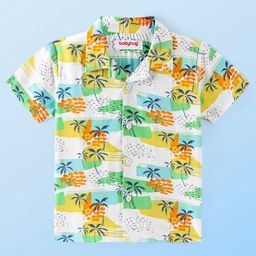 Babyhug 100% Cotton Woven Half Sleeves Regular Collar Shirt Palm Tree Print - Multicolour-image-41