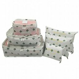 House of Quirk Polyester Travel Storage Printed Clothes Packing Cubes Space Savers Bags Cosmetic Shoes Organizer Pouch (Pack Of 6 White Cactus)-image-34
