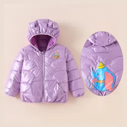 Kookie Kids Full Sleeves Padded Hooded Jacket with Elephant Patch Detailing - Lavender-picture-37