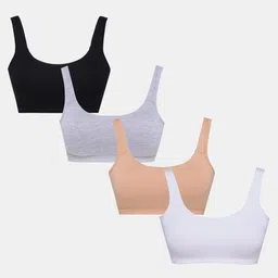 Sillysally Pack Of 4 Sleeveless Solid Padded Bras - White Black Grey Melange & Skin-picture-32