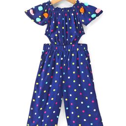 Lil Drama Viscose Half Sleeves Polka Dots Printed Jumpsuit - Navy Blue-image-15
