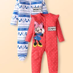Babyhug Disney Interlock Knit Full Sleeves Footed Sleep Suits With Minnie Mouse Graphics Pack of 2 - Red & White-picture-22