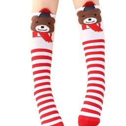 MOMISY Cotton Blend Striped & Teddy Bear Designed Socks - Red & White-image-29