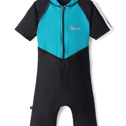 Rovars Lycra Half Sleeves Solid Color Legged Swimsuit - Light Blue & Black-picture-14