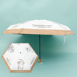 Kids Umbrella with Cat Print - White & Peach-17