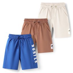 Primo Gino 100% Cotton Knit Knee Lenght Shorts with Beach Theme Print Pack of 3 - Blue Brown & White-image-47