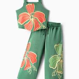 Ollington St. Cotton Lycra Sleeveless Top & Knit Culotte Pant Co-Ord Set With Floral Print - Green-image-26