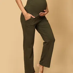 The Mom Store Cotton Solid Comfy Maternity Trackpants-Olive-picture-36